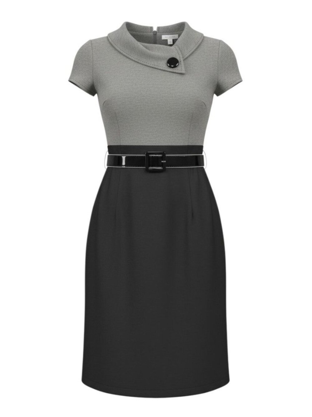 London Times Gray & Black Short Sleeve Belted Dress Womens 12